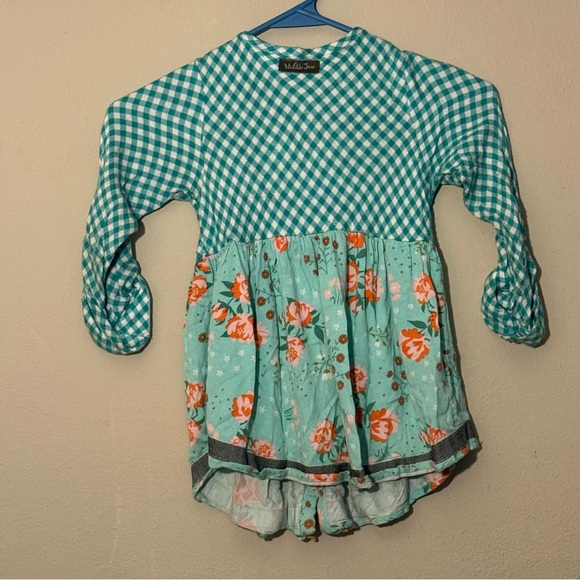 Matilda Jane Teal Checkered Floral Kids Blouse - Picture 2 of 2